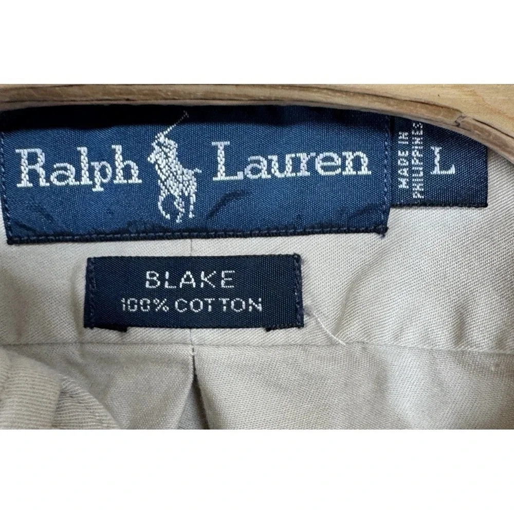 Polo‎ Ralph Lauren Blake Shirt Beige Cotton Button Down Long Sleeve Men's L READ